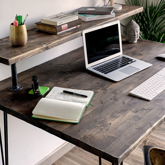 Escritorio Oniro Rústico Envejecido de canto Recto con estante