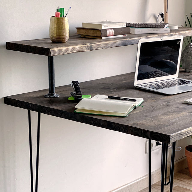 Escritorio Oniro Rústico Envejecido de canto Recto con estante