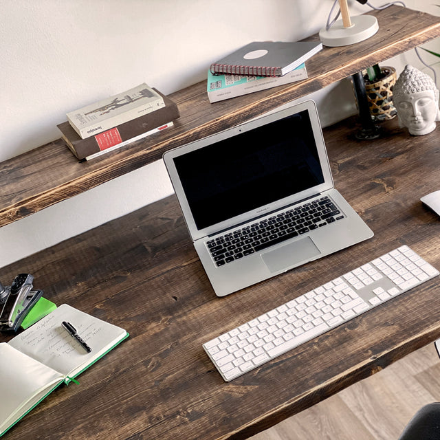 Escritorio Oniro Rústico Envejecido de canto Recto con estante