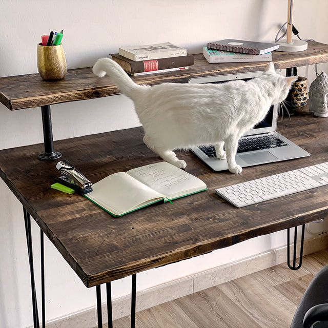 Escritorio Oniro Rústico Envejecido de canto Recto con estante