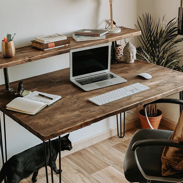 Escritorio Oniro Rústico Envejecido de canto Recto con estante